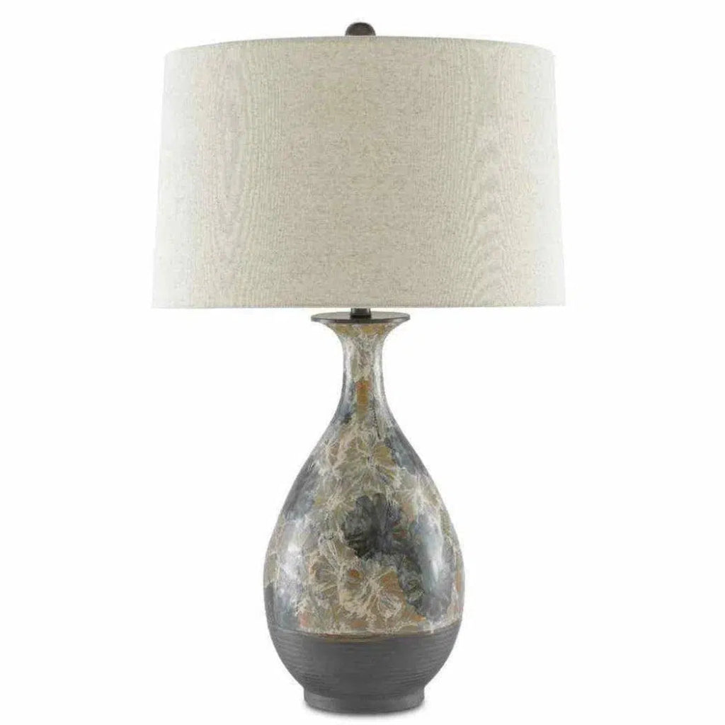 Cream Blue Brown Frangipani Table Lamp - LOOMLAN - Currey & Co - Table Lamps