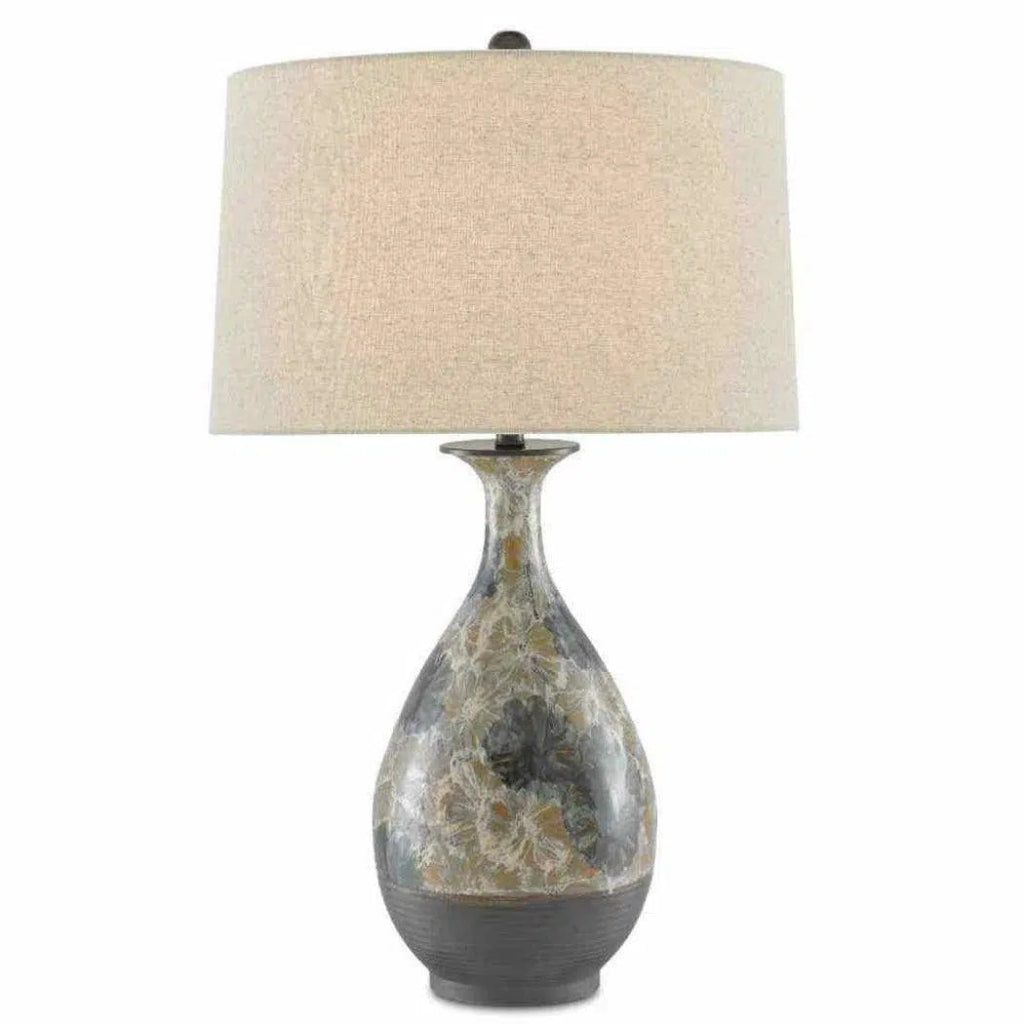 Cream Blue Brown Frangipani Table Lamp - LOOMLAN - Currey & Co - Table Lamps