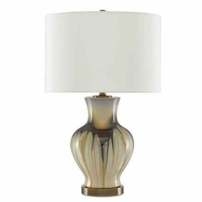 Cream Brown Antique Brass Muscadine Table Lamp - LOOMLAN - Currey & Co - Table Lamps