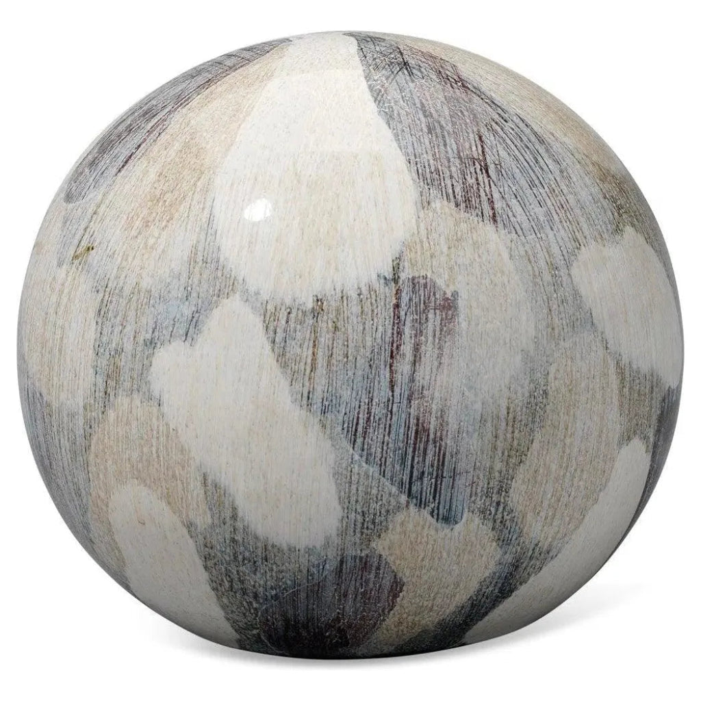 Cream Ceramic Painted Sphere Coastal Decor - Small - LOOMLAN - Jamie Young - Statues & Sculptures