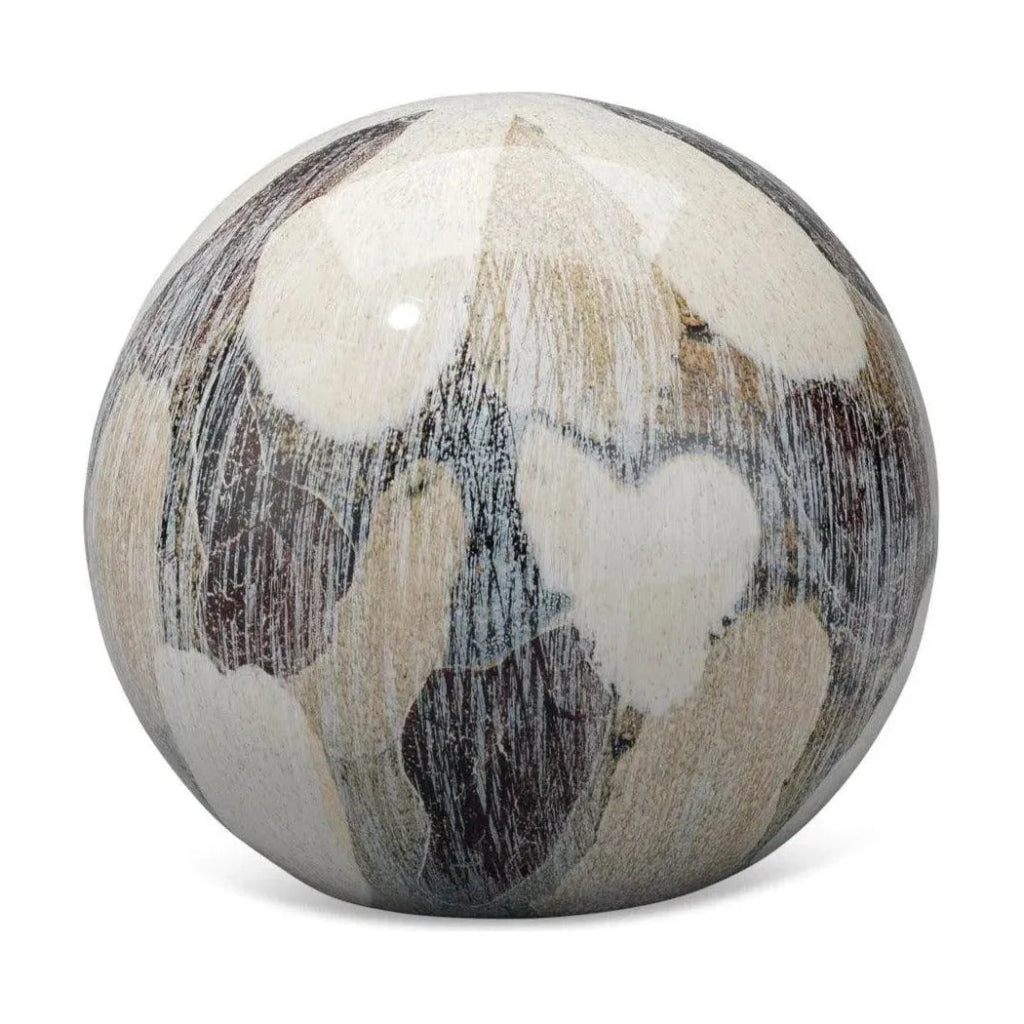 Cream Ceramic Painted Sphere Coastal Decor - Small - LOOMLAN - Jamie Young - Statues & Sculptures