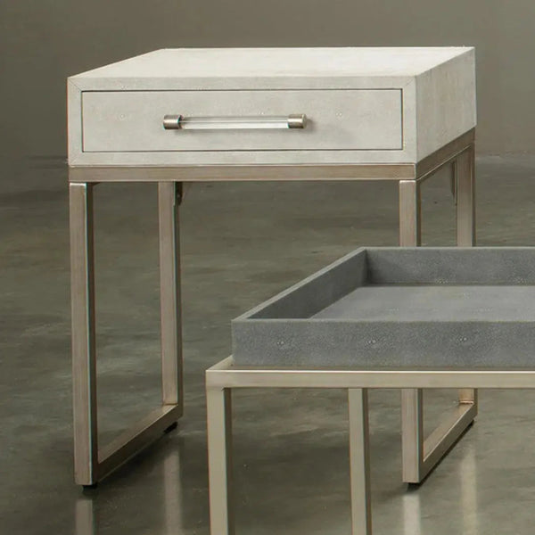 Cream Leather Mid Century Side Table Drawer - LOOMLAN - Jamie Young - Side Tables