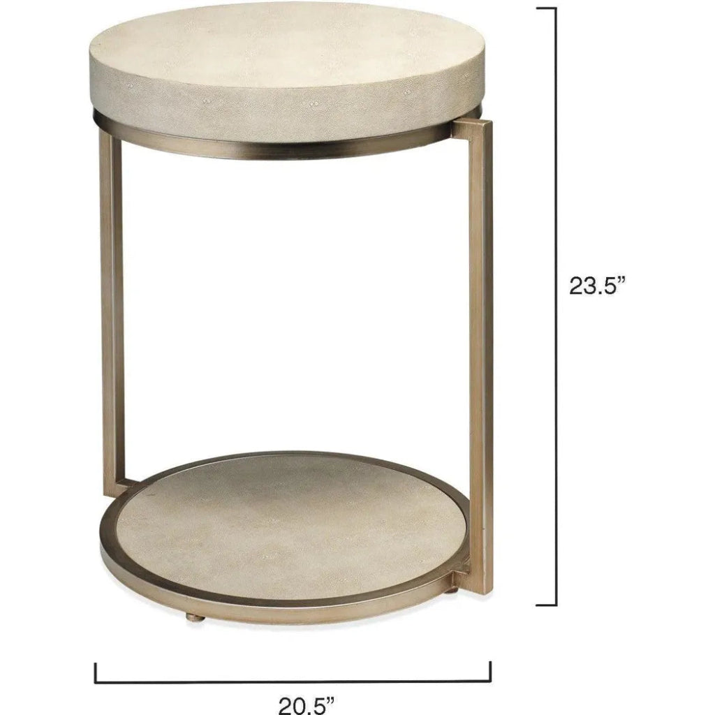 Cream Leather Round Mid Century Side Table Shelf - LOOMLAN - Jamie Young - Side Tables