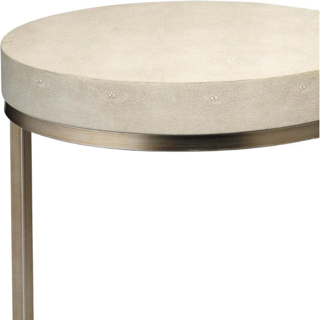 Cream Leather Round Mid Century Side Table Shelf - LOOMLAN - Jamie Young - Side Tables