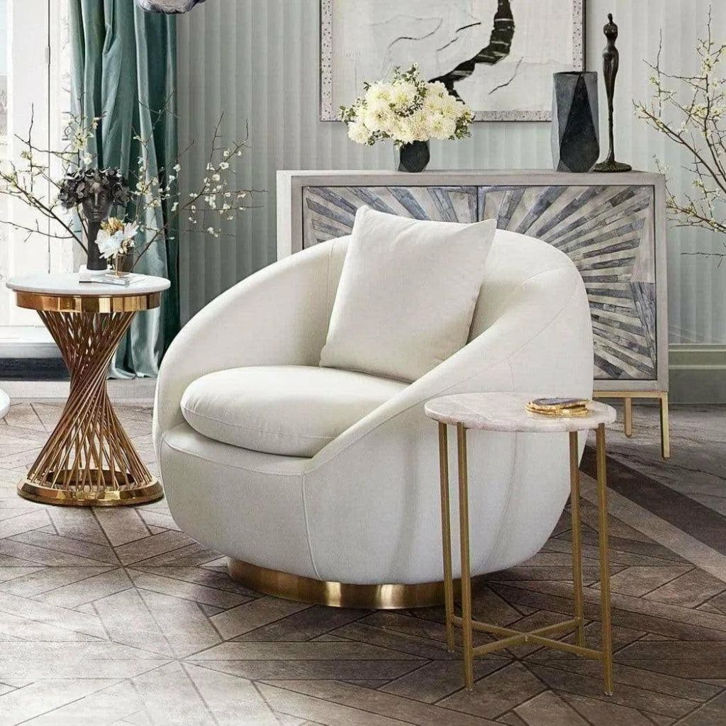 Cream Velvet Swivel Accent Chair Gold Accent Band - LOOMLAN - Diamond Sofa - Club Chairs