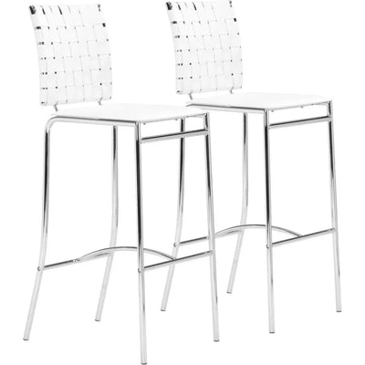 Criss Cross Bar Chair (Set of 2) White - LOOMLAN - Zuo Modern - Bar Stools