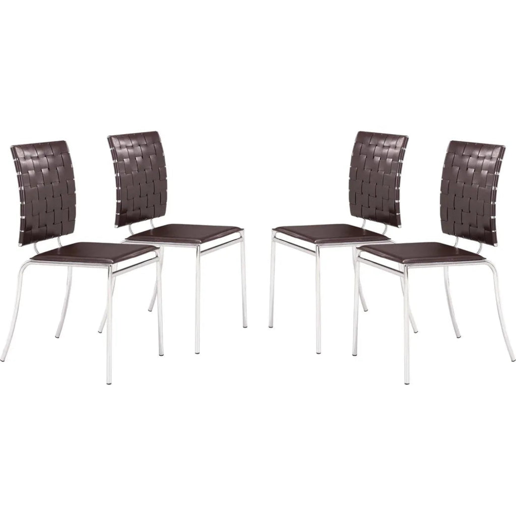 Criss Cross Leather Dining Chair 4PC - LOOMLAN - Zuo Modern - Dining Chairs