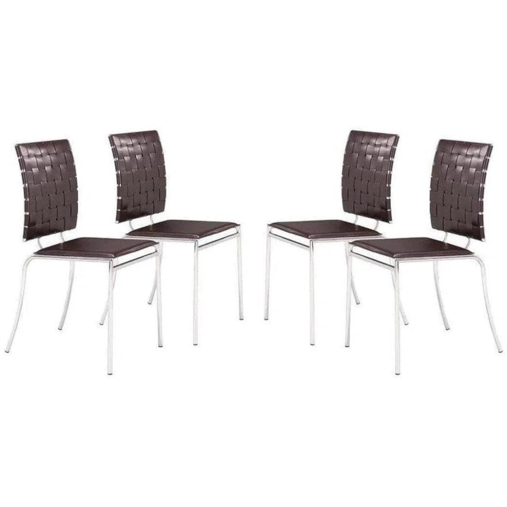 Criss Cross Leather Dining Chair 4PC - LOOMLAN - Zuo Modern - Dining Chairs