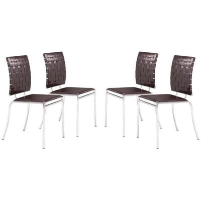 Criss Cross Leather Dining Chair 4PC - LOOMLAN - Zuo Modern - Dining Chairs