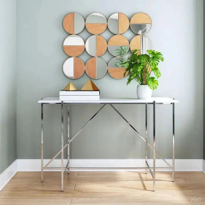 Cycle Round Mirror Gold & Walnut - LOOMLAN - Zuo Modern - Wall Mirrors