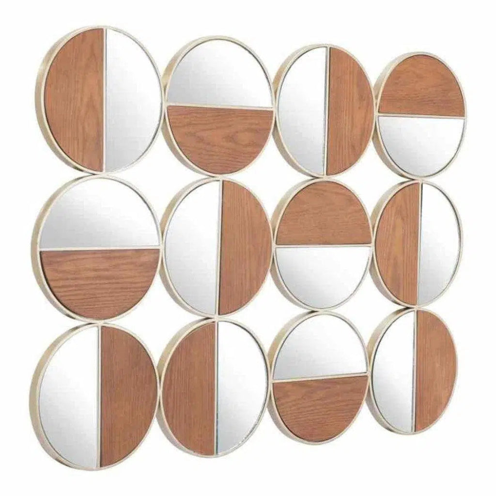 Cycle Round Mirror Gold & Walnut - LOOMLAN - Zuo Modern - Wall Mirrors