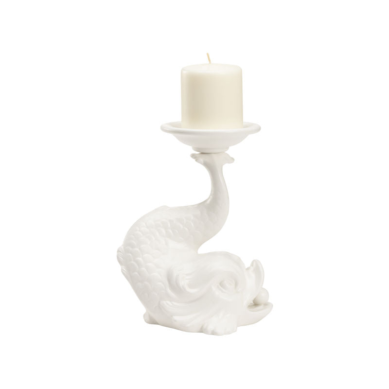 Italian Renaissance Ceramic Dolphin Candleholder