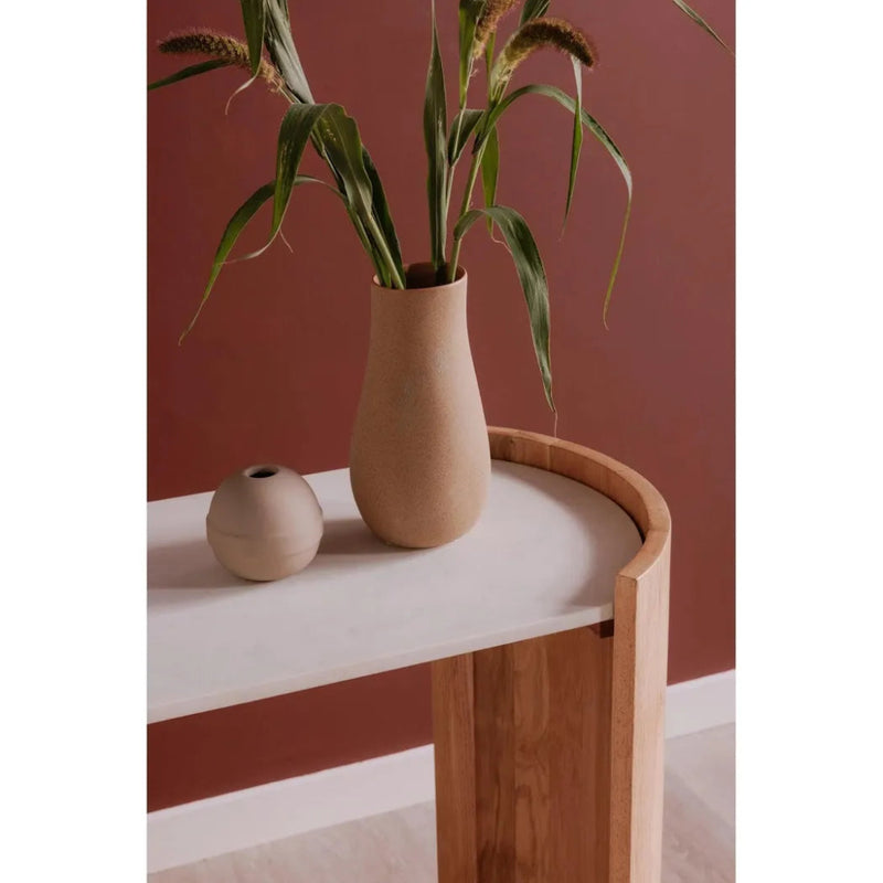 Dala White Marble & Wood Oval Console Table - LOOMLAN - Moe's Home - Console Tables