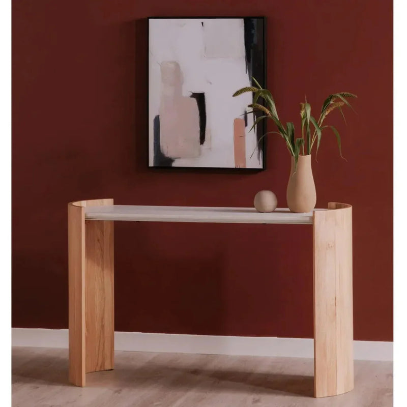Dala White Marble & Wood Oval Console Table - LOOMLAN - Moe's Home - Console Tables