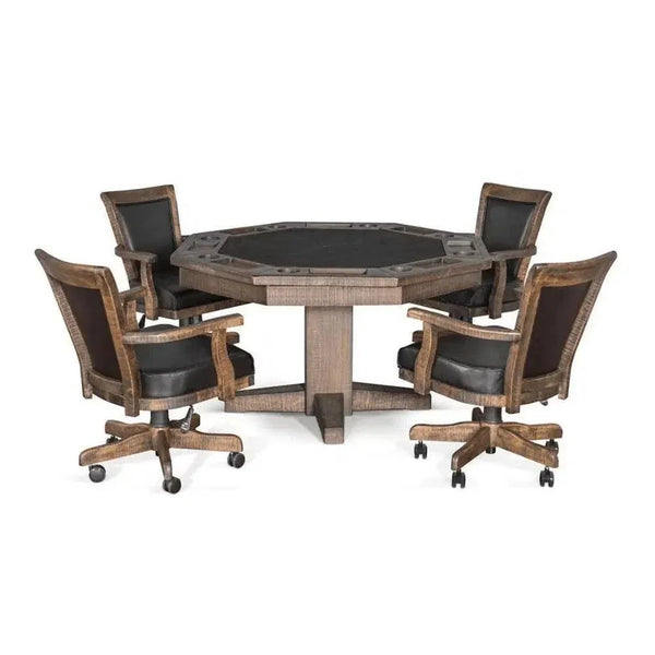 Dark Brown Poker Table Leather Chairs 5 PC Set - LOOMLAN - Sunny D - Game Tables