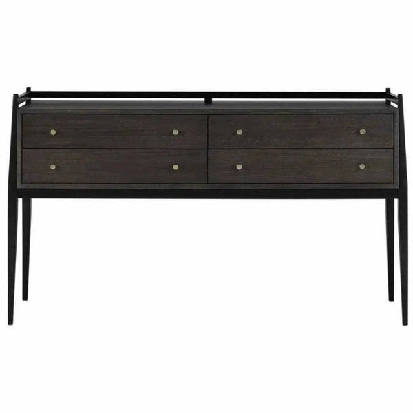 Dark Mink Riverstone GrayBrass Selig Console Table - LOOMLAN - Currey & Co - Console Tables