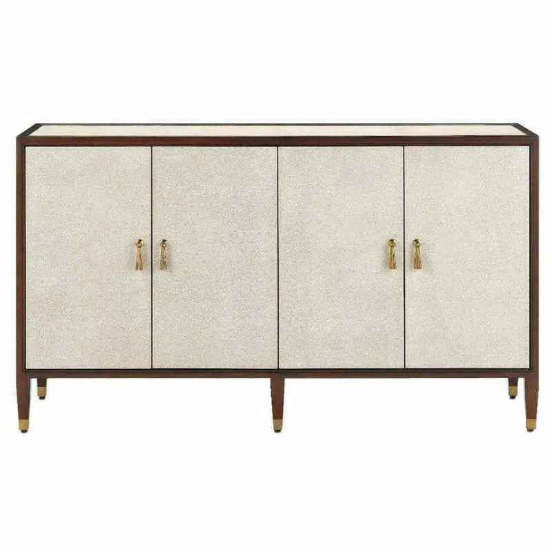 Dark Walnut Brass Evie Shagreen Credenza - LOOMLAN - Currey & Co - Sideboards