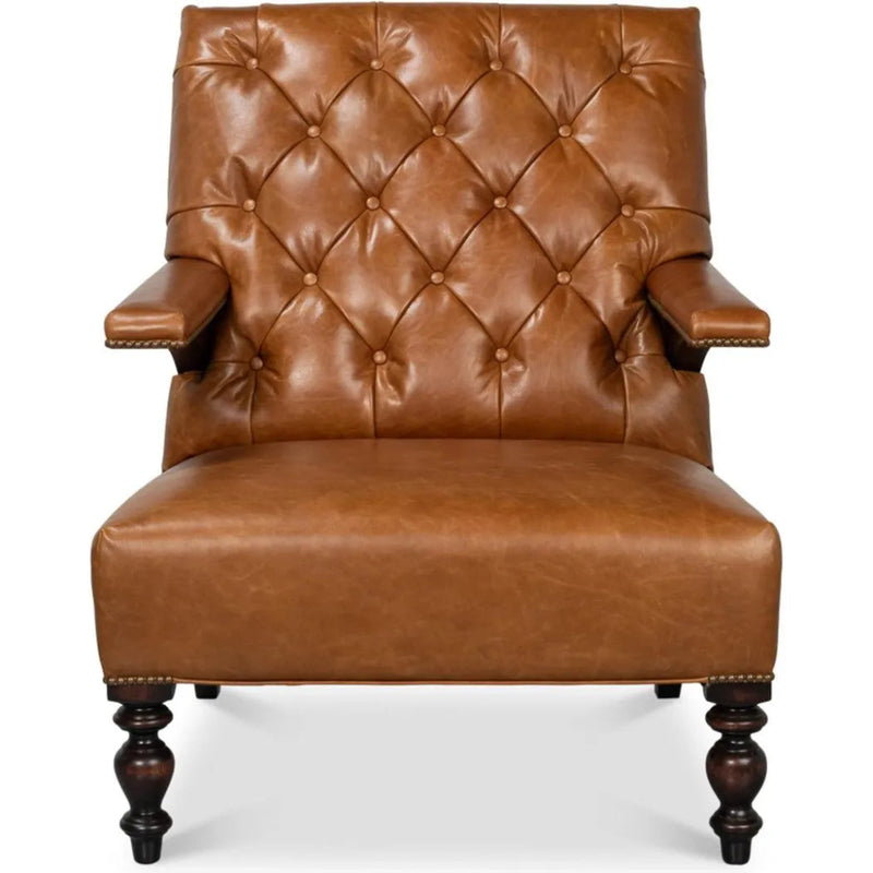 Dawson With Trim Cuba Brown Leather Chair - LOOMLAN - Sarreid - Accent Chairs