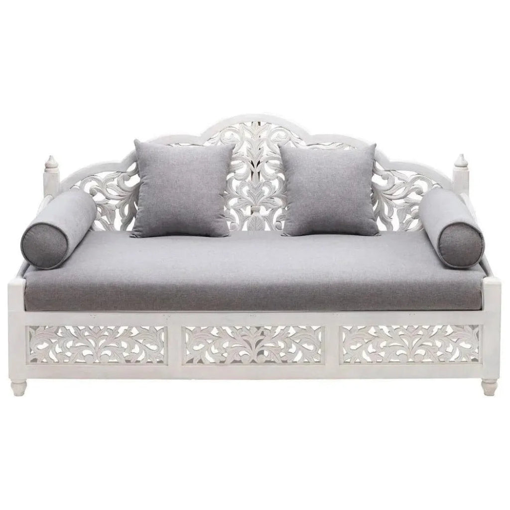 Daybed Sofa Carved Wood with Throw Pillows - LOOMLAN - LOOMLAN - Sofas & Loveseats