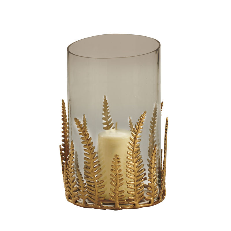 Hurricane Brass Fern Leaves Candleholder