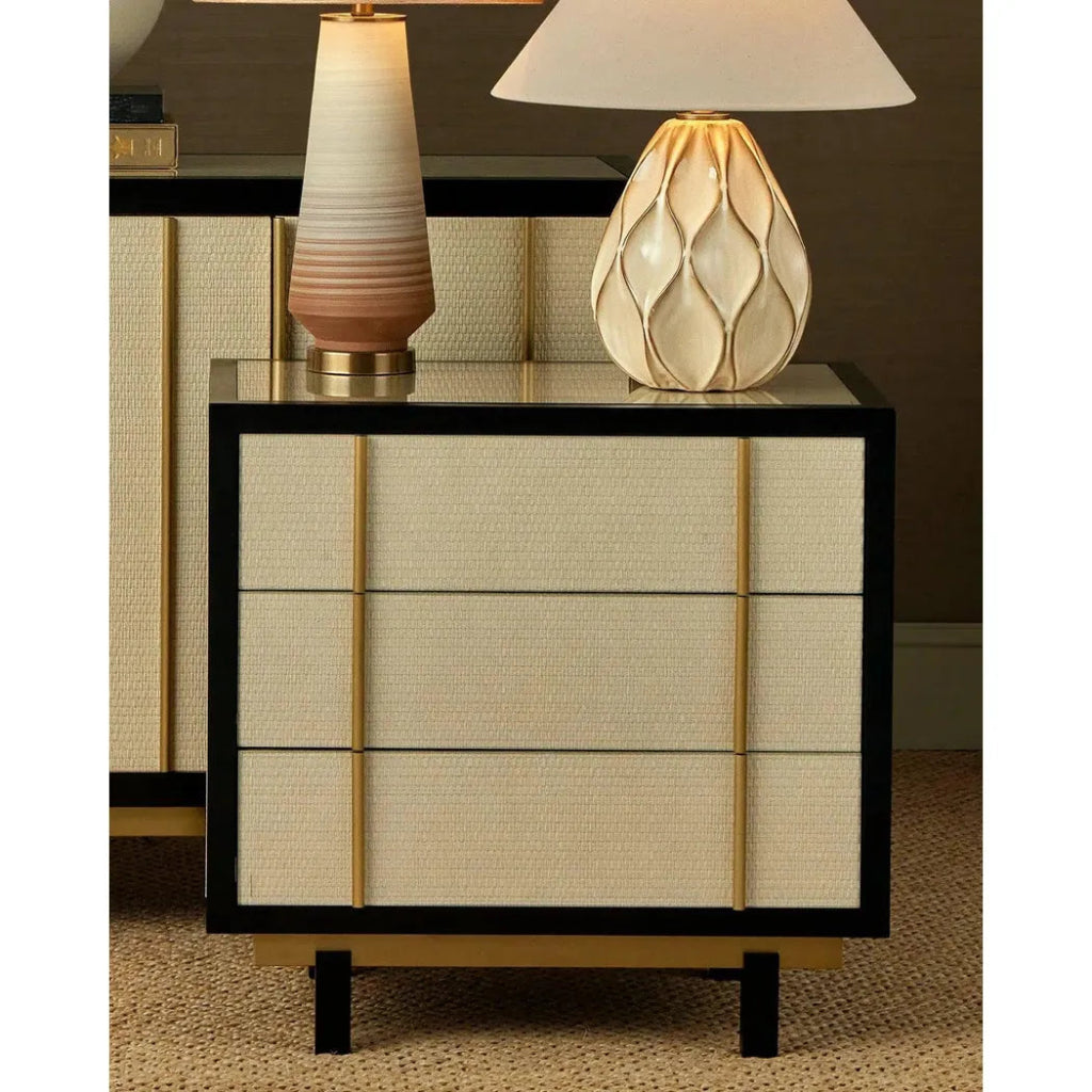 Deanna Wood and Raffia Ivory Nightstand - LOOMLAN - Nightstands