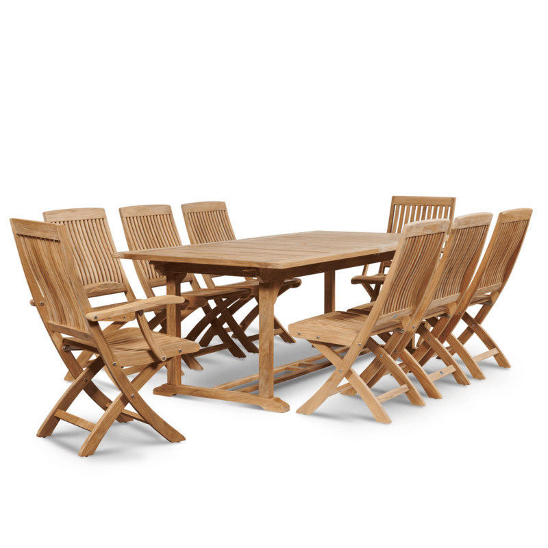 Devon Teak Patio Rectangular Family Dining Set 9PC - LOOMLAN - HiTeak - Outdoor Dining Sets