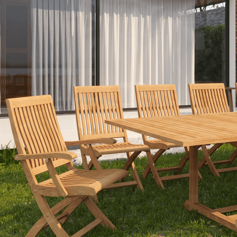 Devon Teak Patio Rectangular Family Dining Set 9PC - LOOMLAN - HiTeak - Outdoor Dining Sets