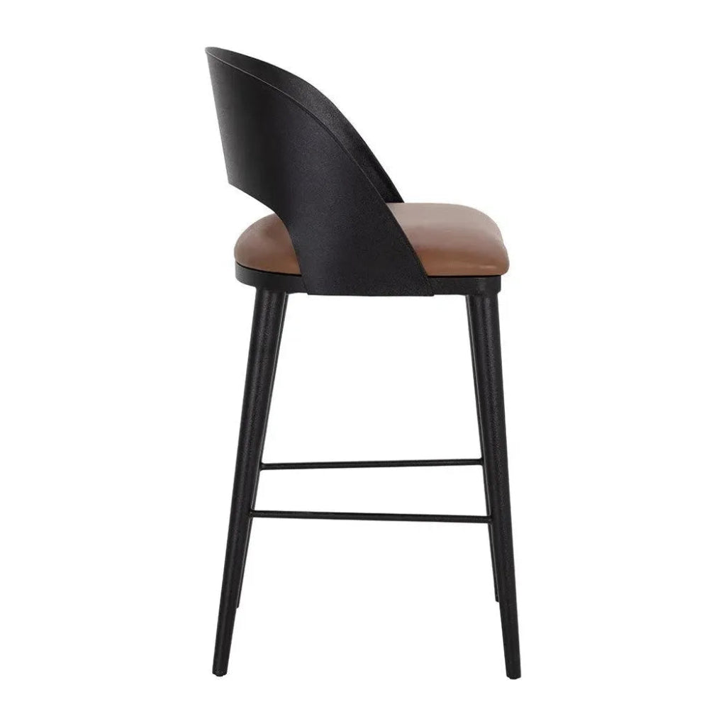 Dezirae Curved Back Leather Barstool - LOOMLAN - SUNPAN - Bar Stools