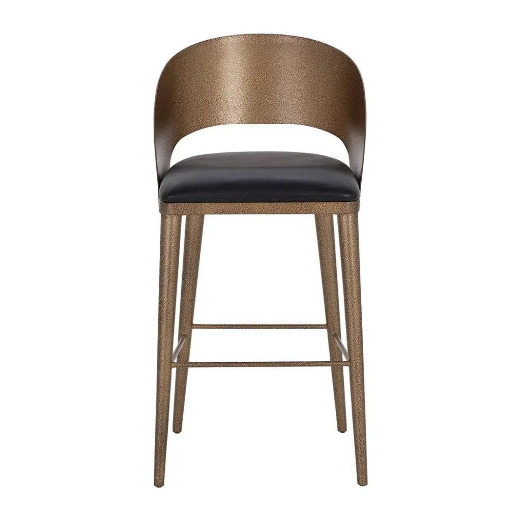 Dezirae Curved Back Leather Barstool - LOOMLAN - SUNPAN - Bar Stools