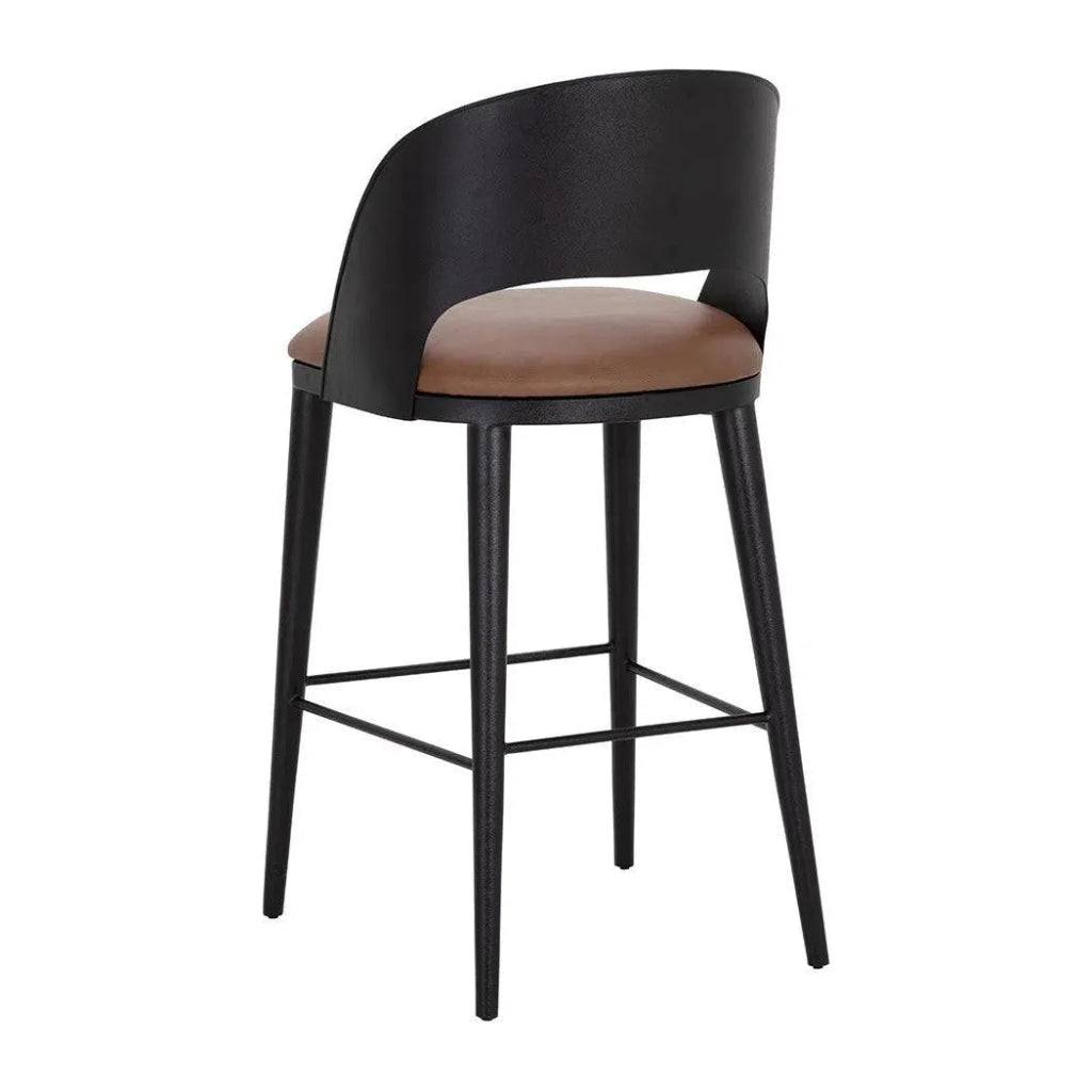 Dezirae Curved Back Leather Barstool - LOOMLAN - SUNPAN - Bar Stools