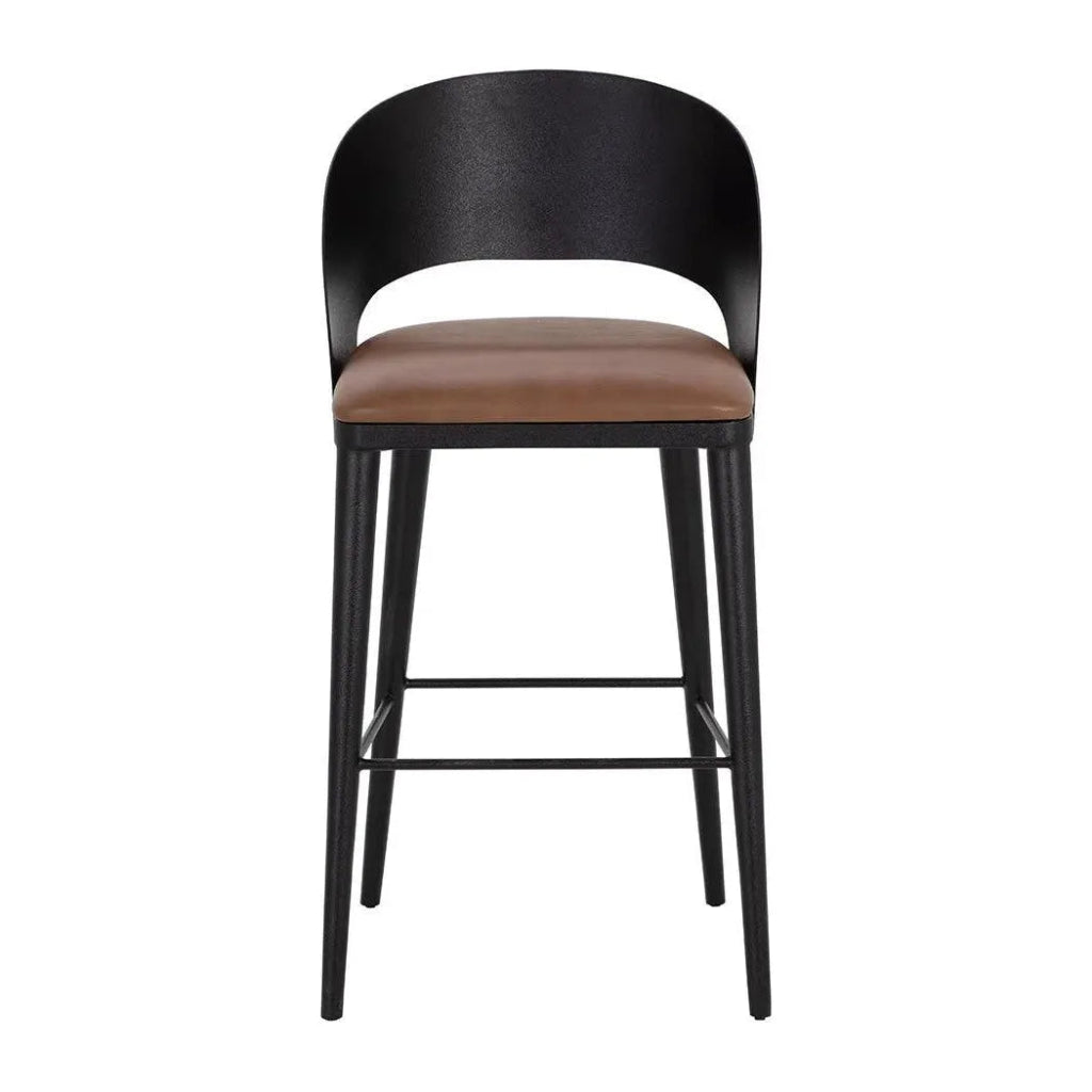 Dezirae Curved Back Leather Barstool - LOOMLAN - SUNPAN - Bar Stools