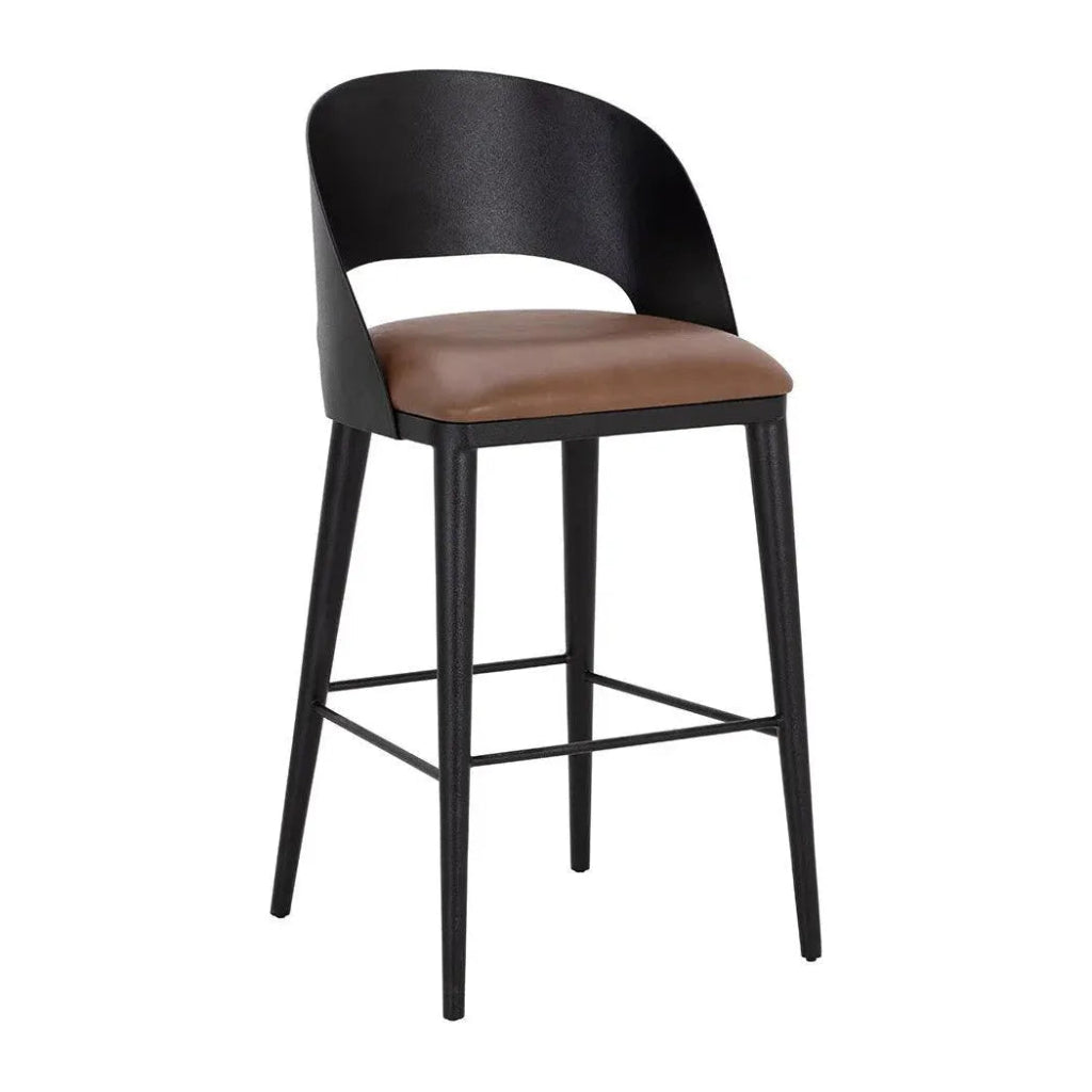 Dezirae Curved Back Leather Barstool - LOOMLAN - SUNPAN - Bar Stools