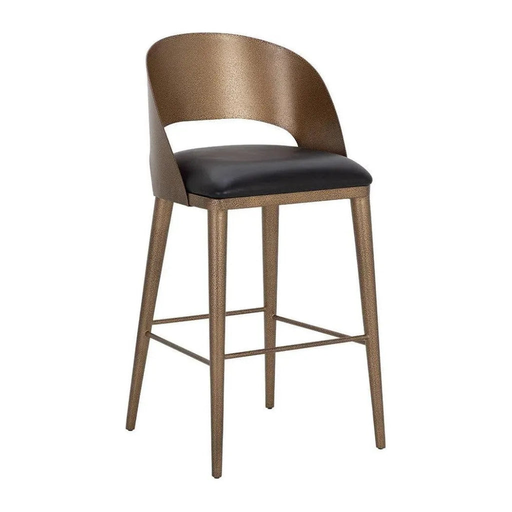 Dezirae Curved Back Leather Barstool - LOOMLAN - SUNPAN - Bar Stools