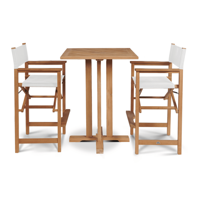 Director Teak Patio Square Bar Height Dining Set 3PC - LOOMLAN - HiTeak - Outdoor Dining Sets