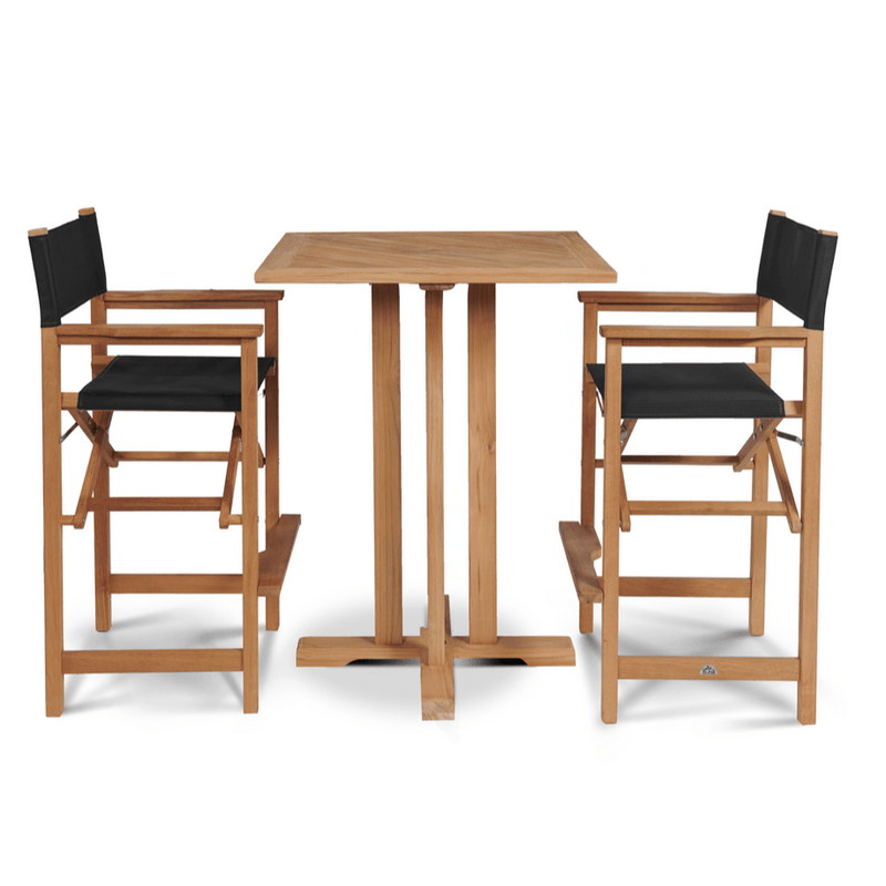 Director Teak Patio Square Bar Height Dining Set 3PC - LOOMLAN - HiTeak - Outdoor Dining Sets