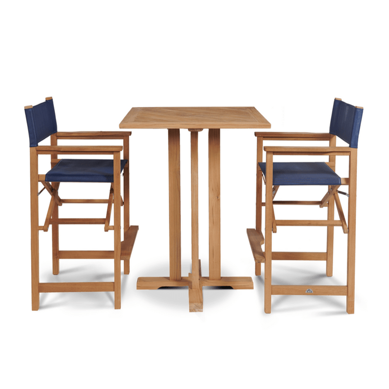 Director Teak Patio Square Bar Height Dining Set 3PC - LOOMLAN - HiTeak - Outdoor Dining Sets