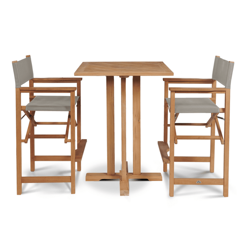 Director Teak Patio Square Bar Height Dining Set 3PC - LOOMLAN - HiTeak - Outdoor Dining Sets