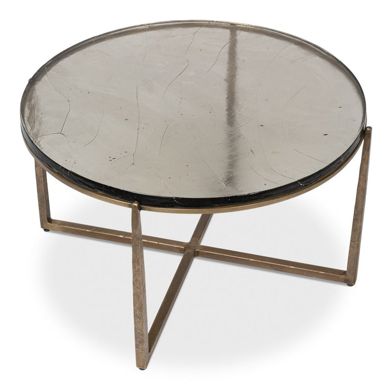 Dorsey Iron Framed Round Coffee Table - LOOMLAN - Sarreid - Coffee Tables