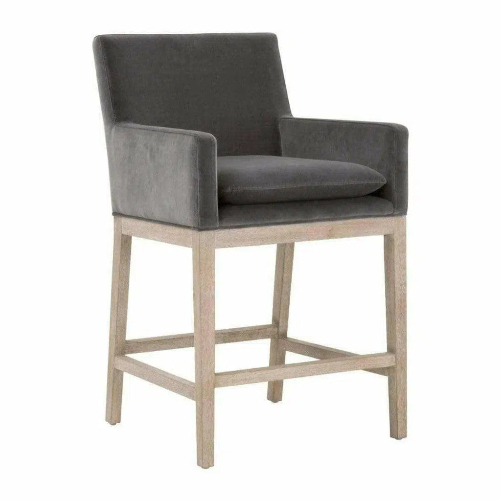 Drake Counter Stool Dark Dove Velvet Natural Gray Oak - LOOMLAN - Essentials For Living - Counter Stools