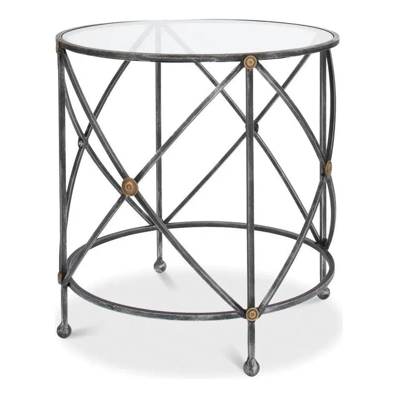 Drum & Fife Lamp Table Side Table Glass Top - LOOMLAN - Sarreid - Side Tables