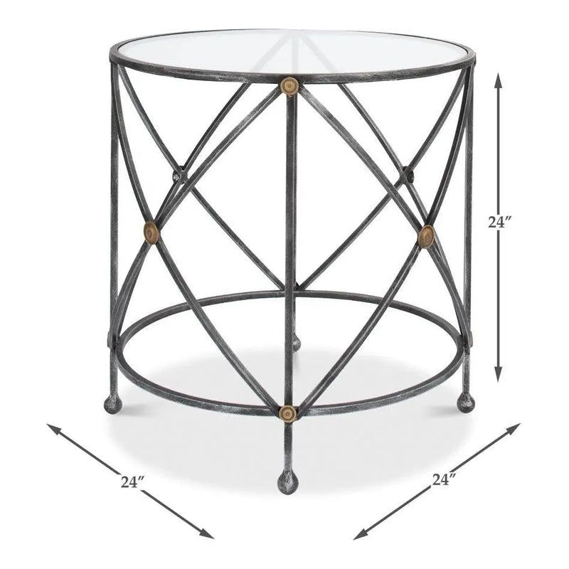 Drum & Fife Lamp Table Side Table Glass Top - LOOMLAN - Sarreid - Side Tables