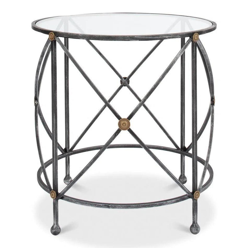 Drum & Fife Lamp Table Side Table Glass Top - LOOMLAN - Sarreid - Side Tables