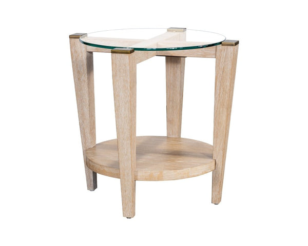 Dunes White Round Glass Top End Table - LOOMLAN - Bassett Mirror - Side Tables