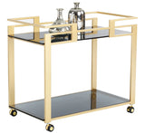 Avondale Bar Cart Gold Frame Black Glass Shelves