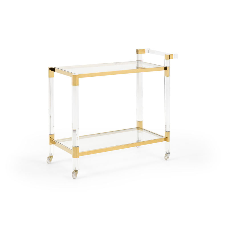 Boulevardier Steel Frame Bar Cart-Home Bar Carts-Wildwood-Clear/Gold-LOOMLAN