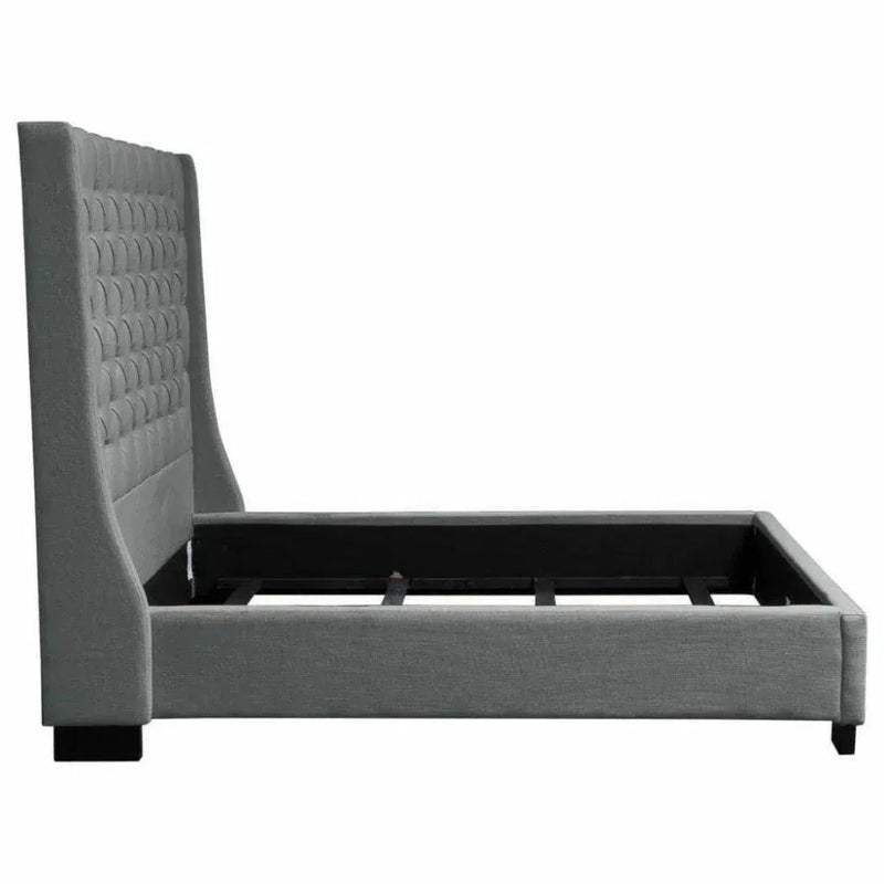 Eastern King Tufted Bed Frame with Wing in Grey Linen - LOOMLAN - Diamond Sofa - Beds
