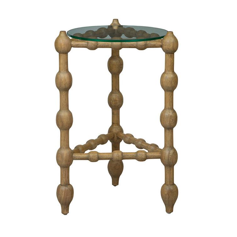 Marcos Glass Topped Wooden Round End Table