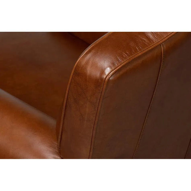 Elite French Swivel Brown Leather Club Chair - LOOMLAN - Sarreid - Club Chairs