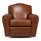 Elite French Swivel Brown Leather Club Chair - LOOMLAN - Sarreid - Club Chairs