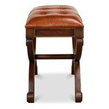 Empire Stool With Leather - LOOMLAN - Sarreid - Poufs and Stools